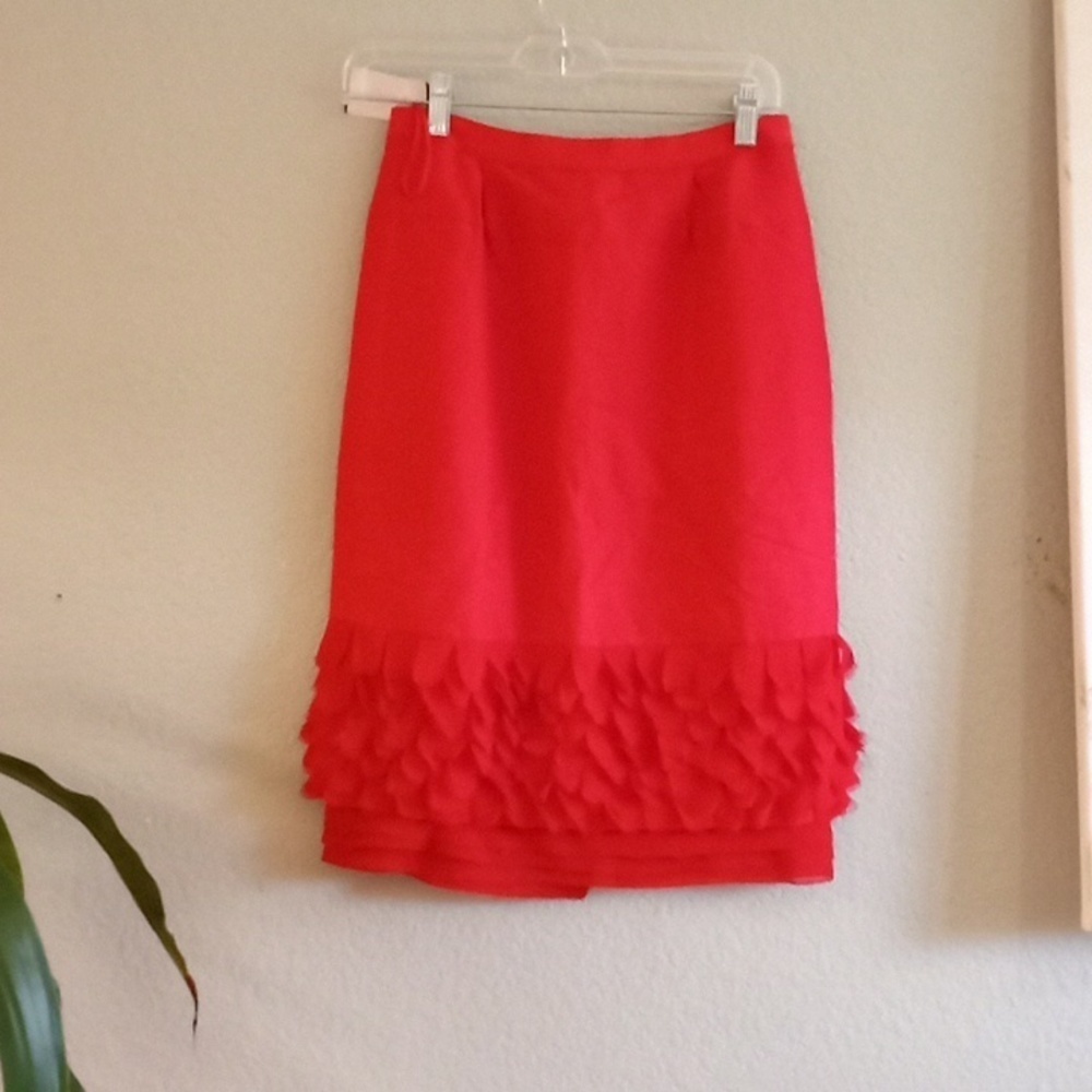 Peter Som Classic Cherry Red Skirt with Sheer Feminine Flutter Hem